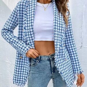 Frenchy Plaid Fringe Shawl Collar Tweed Overcoat